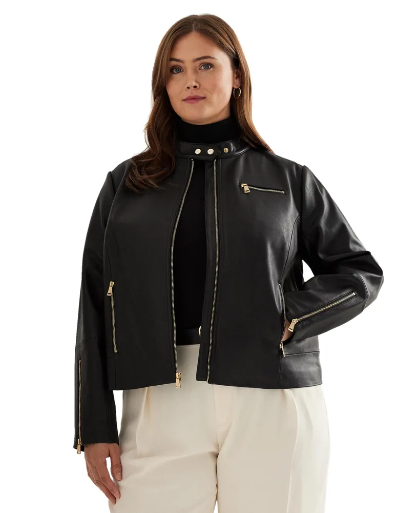 Lauren Ralph Lauren Women's Plus Size Leather Moto Jacket