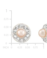 Children's Pink Cultured Freshwater Pearl (2-3/4mm) & Crystal Halo Stud Earrings in 14k Gold