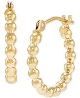 Polished Beaded Tube Small Hoop Earrings in 10k Gold, 15mm