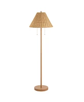 Nando 61" 2-Light Coastal Bohemian Iron, Rattan Led Floor Lamp with Pull-Chain