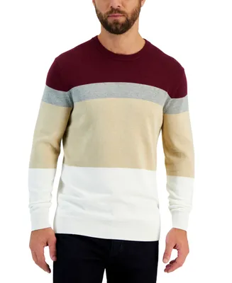 Club Room Men's Elevated Marled Colorblocked Long Sleeve Crewneck Sweater, Created for Macy's