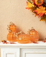 Glitzhome White Lines Glass Pumpkin Gourd, Set of 3