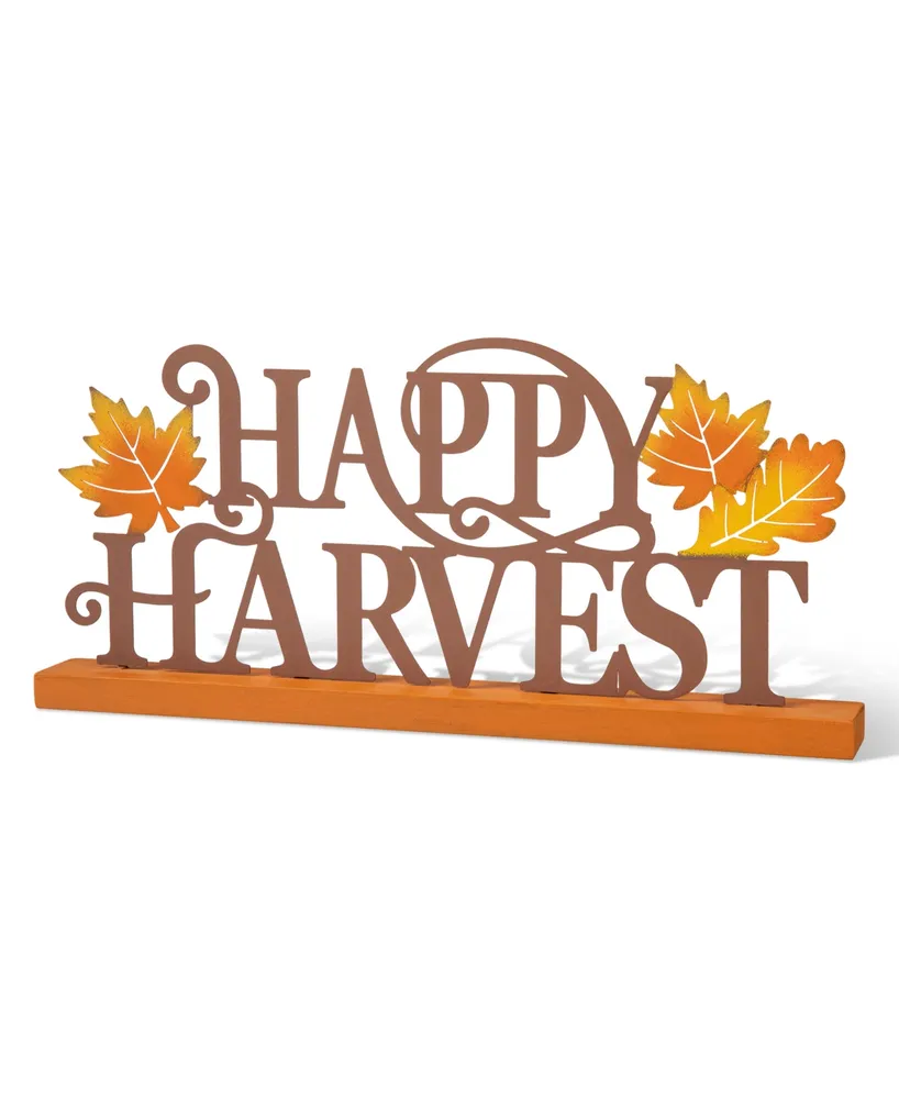 Glitzhome 18" L Wood Metal Happy Harvest Table Decor