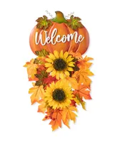 Glitzhome 22.5" H Fall Metal Pumpkin Sunflower Swag Wall Decor