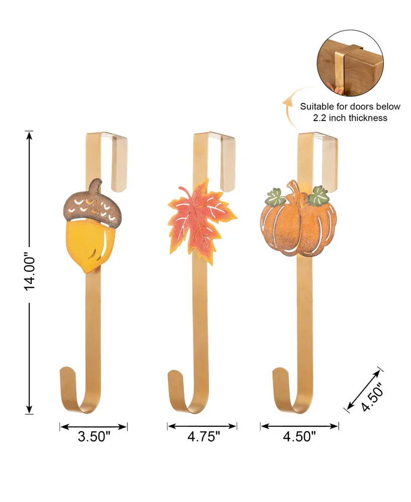 Glitzhome 14" H Fall Metal Glitter Acorn Leaf Pumpkin Wreath Hanger, Set of 3