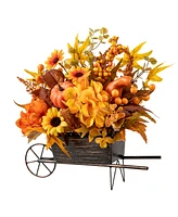 Glitzhome 14" L Fall Floral Cart Centerpiece