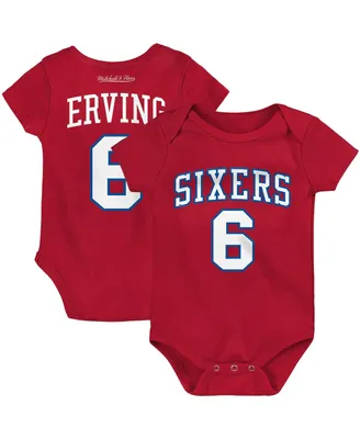Infant Boys and Girls Mitchell & Ness Julius Erving Red Philadelphia 76ers Hardwood Classics Name and Number Bodysuit