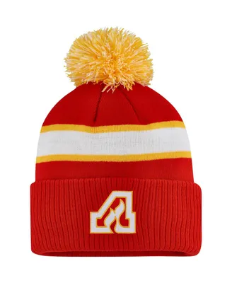 Men's adidas Red Calgary Flames Team Classics Striped Cuffed Knit Hat with Pom