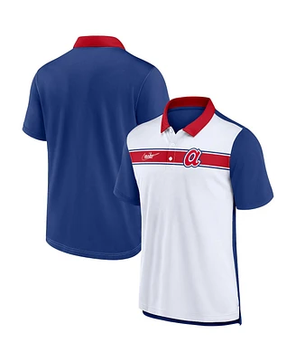 Men's Nike White, Royal Atlanta Braves Rewind Stripe Polo Shirt