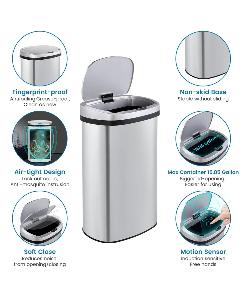 15.85 Gal./60 Liter Stainless Steel Oval Motion Sensor Trash Can for Kitchen