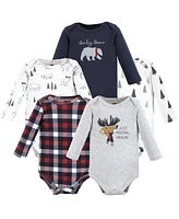 Hudson Baby Boys Unisex Cotton Long-Sleeve Bodysuits, Moosing Around, 5-Pack