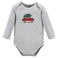 Hudson Baby Unisex Cotton Long-Sleeve Bodysuits, Christmas Scene, 3-Pack