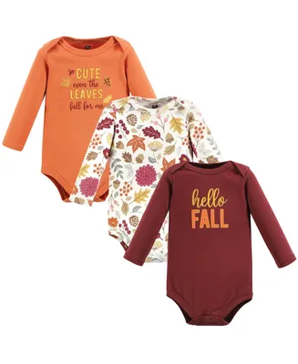 Hudson Baby Girls Cotton Long-Sleeve Bodysuits, Hello Fall, 3-Pack