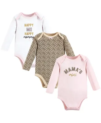 Hudson Baby Girls Cotton Long-Sleeve Bodysuits, Leopard Mamas Mini, 3-Pack