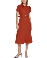 Calvin Klein Women's Tulip-Sleeve Belted Shirtdress