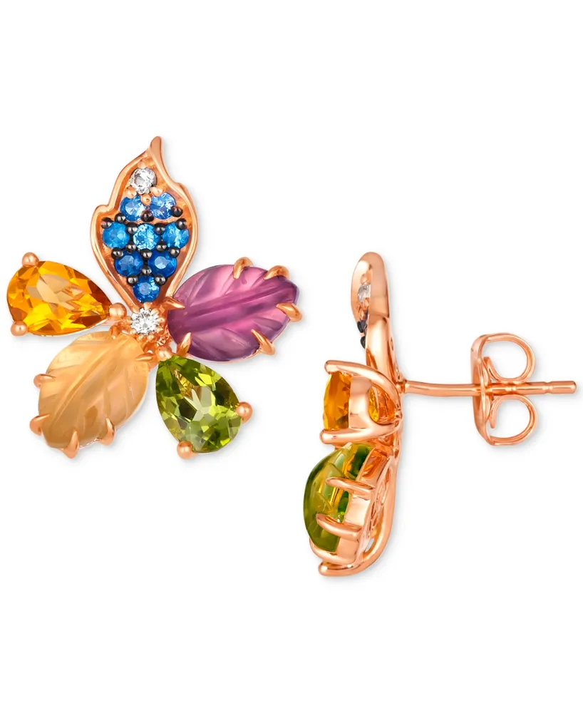 Le Vian Ombre Multi-Gemstone (3-7/8 ct. t.w.) & Vanilla Diamond Accent Flower Stud Earrings in 14k Rose Gold