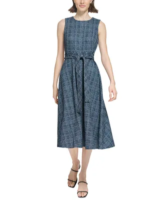 Calvin Klein Women's Tweed Belted A-Line Dress