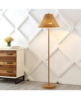 Nando 61" 2-Light Coastal Bohemian Iron, Rattan Led Floor Lamp with Pull-Chain
