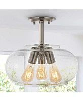 Lina 13.75" 3-Light Modern Industrial Iron, Seeded Glass Led Semi Flush Mount
