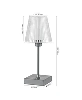 Oscar 12.5" Modern Industrial Rechargeable, Cordless Iron, Acrylic Integrated Led Table Lamp with Ribbed Shade