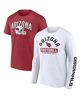 Men's Fanatics Cardinal, White Arizona Cardinals Long and Short Sleeve Two-Pack T-shirt