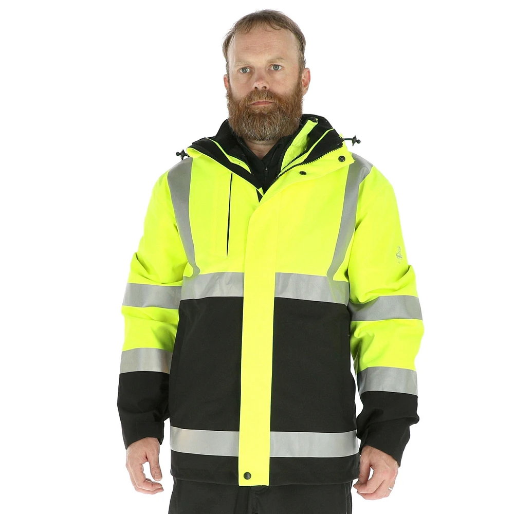 RefrigiWear Men's HiVis 3-in-1 Insulated Rainwear Systems Jacket - Ansi Class 2