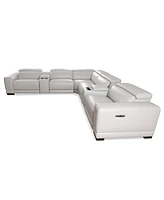 Closeout! Krofton 7-Pc. Beyond Leather Fabric Sectional with 3 Power Motion Recliners and 2 Consoles, Created for Macy's