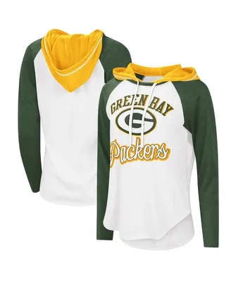 Women's G-iii 4Her by Carl Banks White Green Bay Packers Mvp Raglan Hoodie Long Sleeve T-shirt