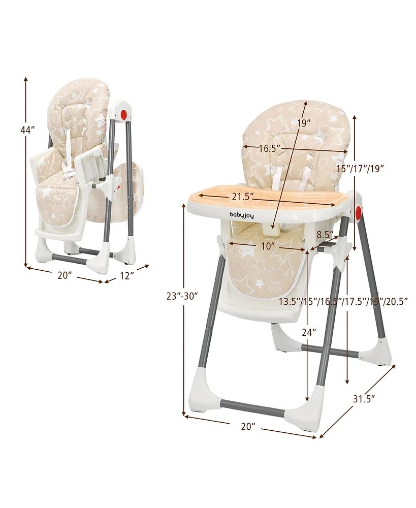 Folding Baby High Chair Dining Chair w/ 6-Level Height Adjustment