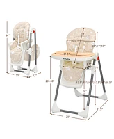 Folding Baby High Chair Dining Chair w/ 6-Level Height Adjustment