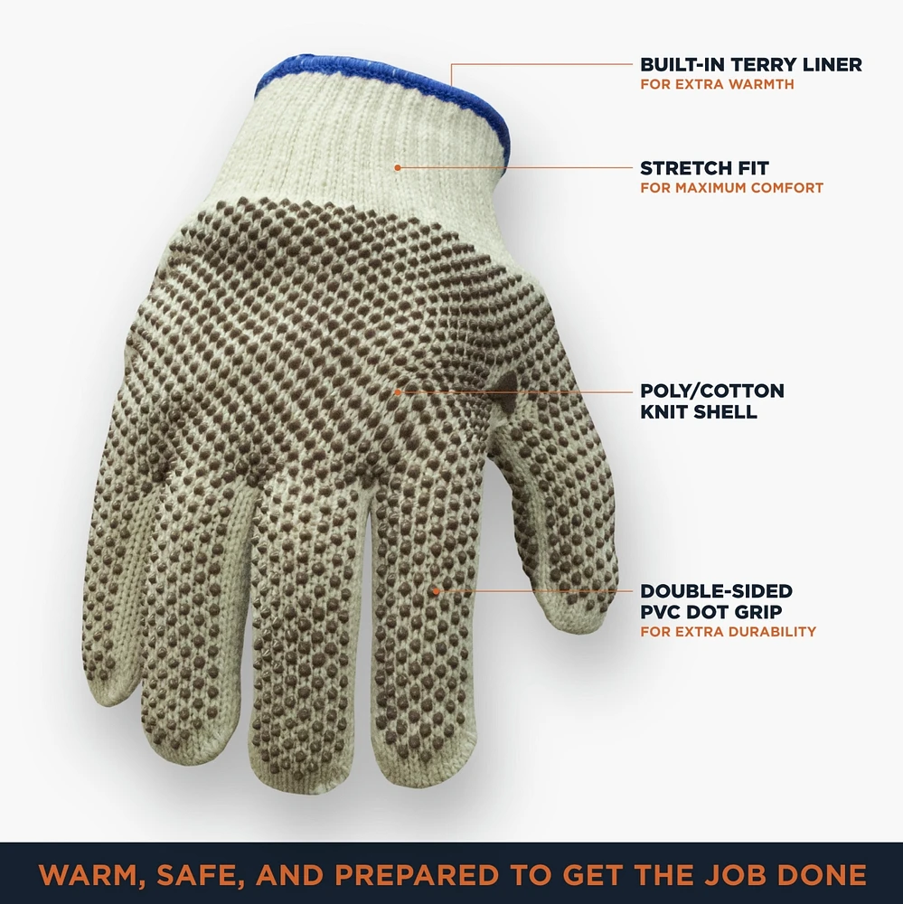 RefrigiWear Men's Warm Dual Layer Heavyweight Double Sided Dot Grip Gloves