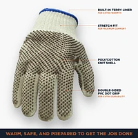 RefrigiWear Men's Warm Dual Layer Heavyweight Double Sided Dot Grip Gloves