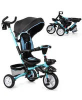Costway 6-In-1 Kids Baby Stroller Tricycle Detachable Learning Toy Bike w/ Canopy