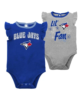 Newborn and Infant Boys Girls Royal, Heather Gray Toronto Blue Jays Little Fan Two-Pack Bodysuit Set