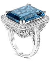 London Blue Topaz (24 ct. t.w.) & Diamond (7/8 ct. t.w.) Halo Statement Ring in 14k White Gold