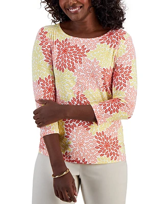 Jm Collection Petite Budding Geo 3/4-Sleeve Jacquard Top, Created for Macy's