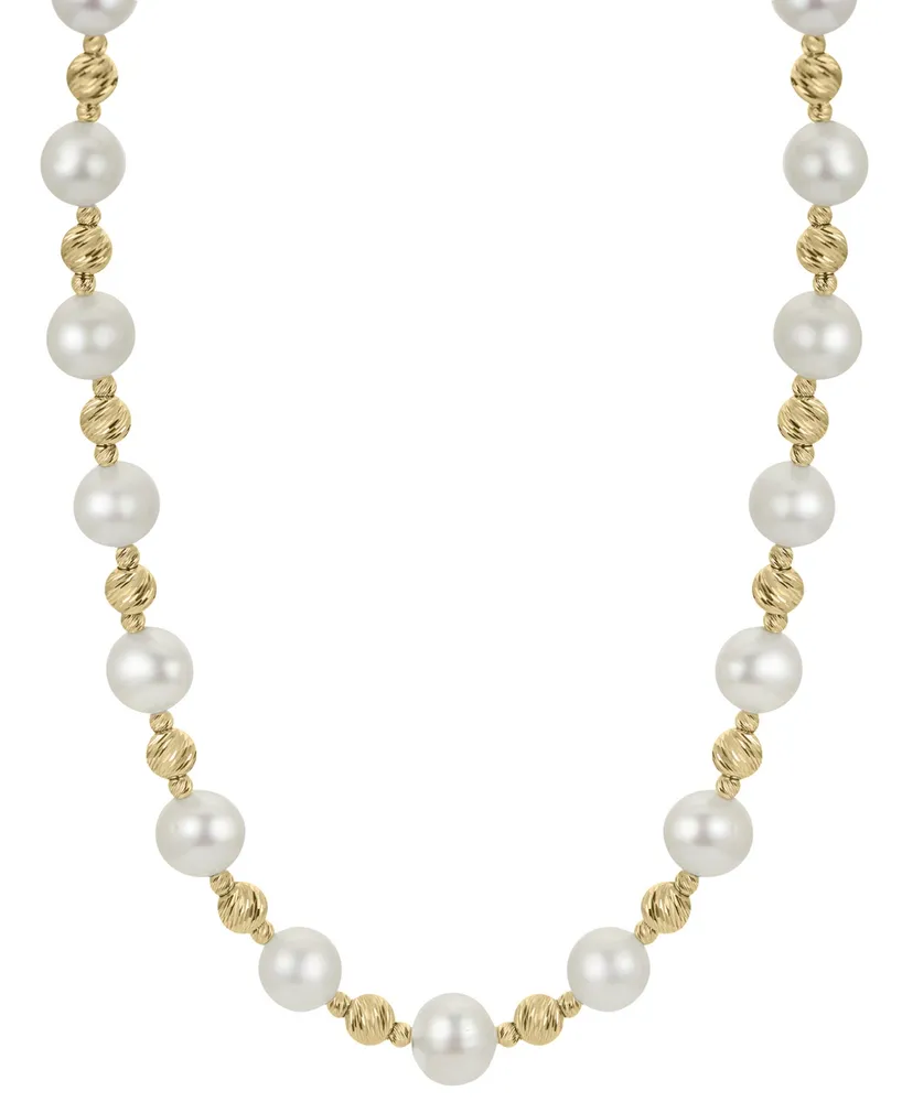 Cultured Freshwater Pearl (8mm) & Bead 18" Collar Necklace in 14k Gold-Plated Sterling Silver