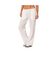 Women's Linen Low Rise Cargo Pants