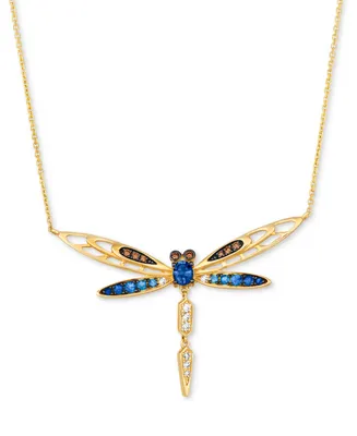 Le Vian Ombre Multi-Gemstone (7/8 ct. t.w.) & Diamond (1/5 ct. t.w.) Dragonfly 18" Pendant Necklace in 14k Gold