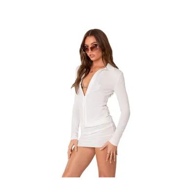 Women's Knitted See Through Buttoned Shirt
