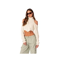 Women's Shoulder Cutout Turtleneck Crop Sweater