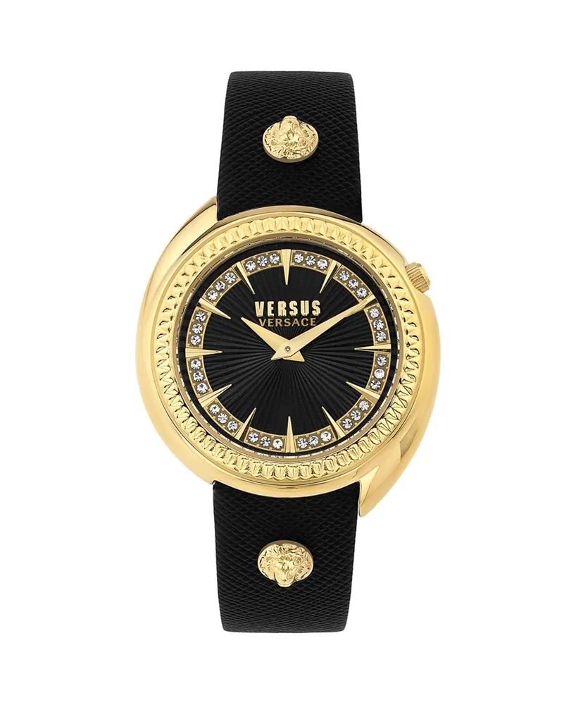 Versus Versace Women's Two-Hand Quartz Tortona Black Genuine Leather Strap 38mm