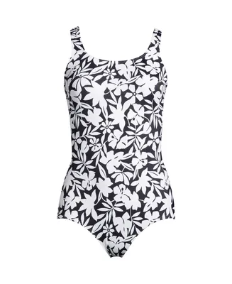 Lands' End Women's D-Cup Scoop Neck Soft Cup Tugless Sporty One Piece Swimsuit Print