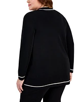 Anne Klein Plus Malibu Contrast-Trim Open-Front Cardigan