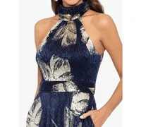 Betsy & Adam Women's Metallic-Print Halter Gown