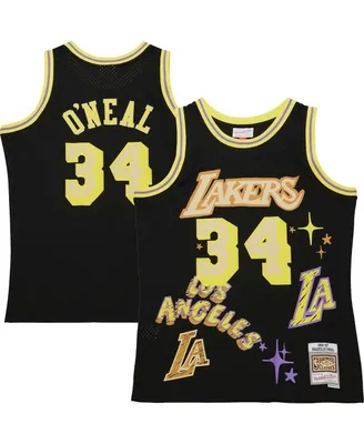 Men's Mitchell & Ness Shaquille O'Neal Black Los Angeles Lakers Swingman Sidewalk Sketch Jersey