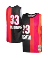 Men's Mitchell & Ness Alonzo Mourning Black, Red Miami Heat Hardwood Classics 2005-06 Split Swingman Jersey