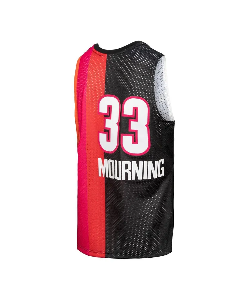 Men's Mitchell & Ness Alonzo Mourning Black, Red Miami Heat Hardwood Classics 2005-06 Split Swingman Jersey