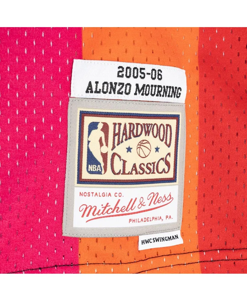 Men's Mitchell & Ness Alonzo Mourning Black, Red Miami Heat Hardwood Classics 2005-06 Split Swingman Jersey
