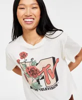Love Tribe Juniors' Mtv Floral Short-Sleeve Cropped T-Shirt